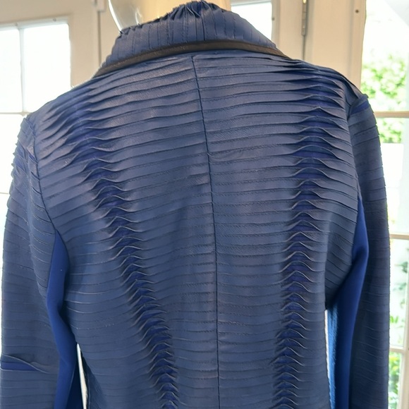 Le Fee Verte Royal Blue Draped & Pleated Genuine Leather Jacket Size Small - Picture 6 of 12